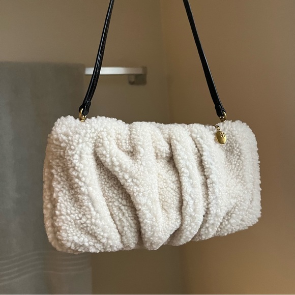 NWOT STAUD Bean Shearling Teddy Bear Cream Shoulder Convertible Bag Clutch Purse - Picture 6 of 12